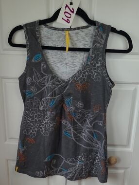 209 - Lole Gray Floral V-Neck Tank with Blue & Orange Accents - Small